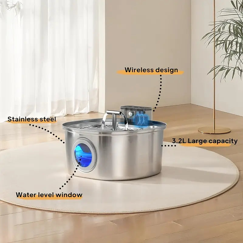 Pawksy™ 3.2L Stainless Wireless Smart Cat Water Fountain